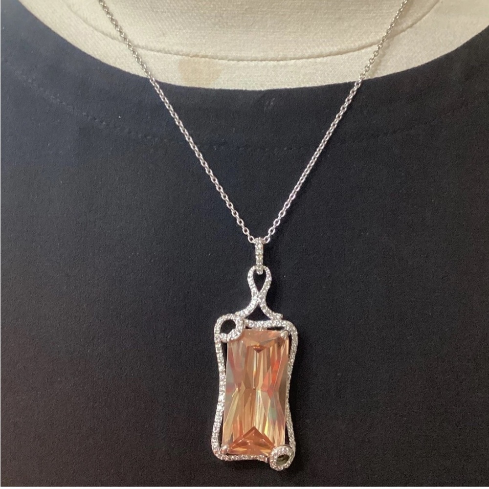 Joseph Esposito Sterling Silver Diamonique Topaz Pendant Necklace RARE